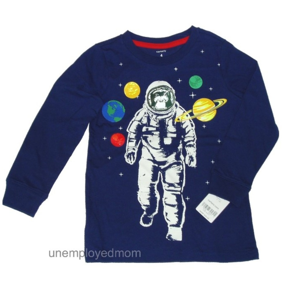 Boys Tee Monkey Astronaut T Shirt Planets